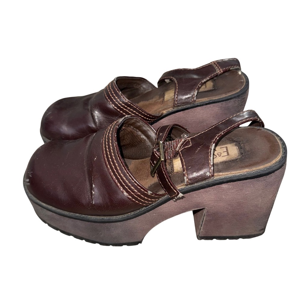 Lower East Side Platform Clogs Women 6.5 Brown Fair 90s Y2K Chunky Heel Buckle